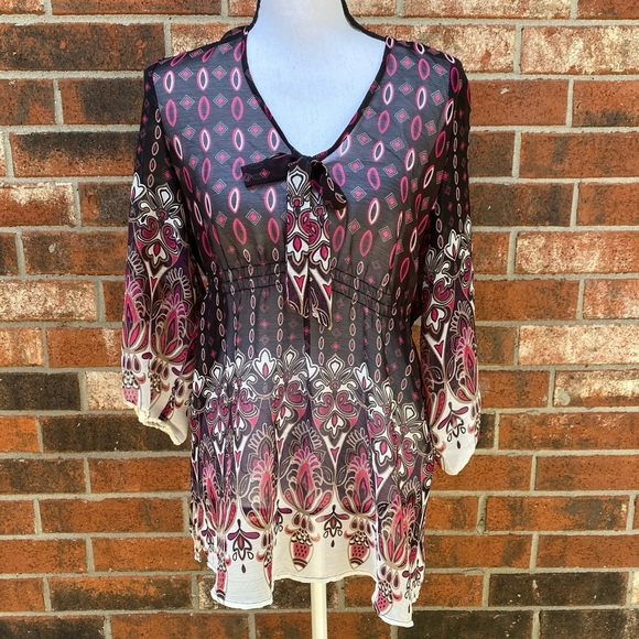 Coldwater Creek Sheer Multi-color Tunic Blouse - Picture 2 of 12